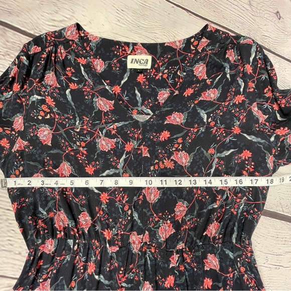 INCA HERITAGE Shallis v-neck floral midi summer dress drawstring sleeves size L - Picture 10 of 14